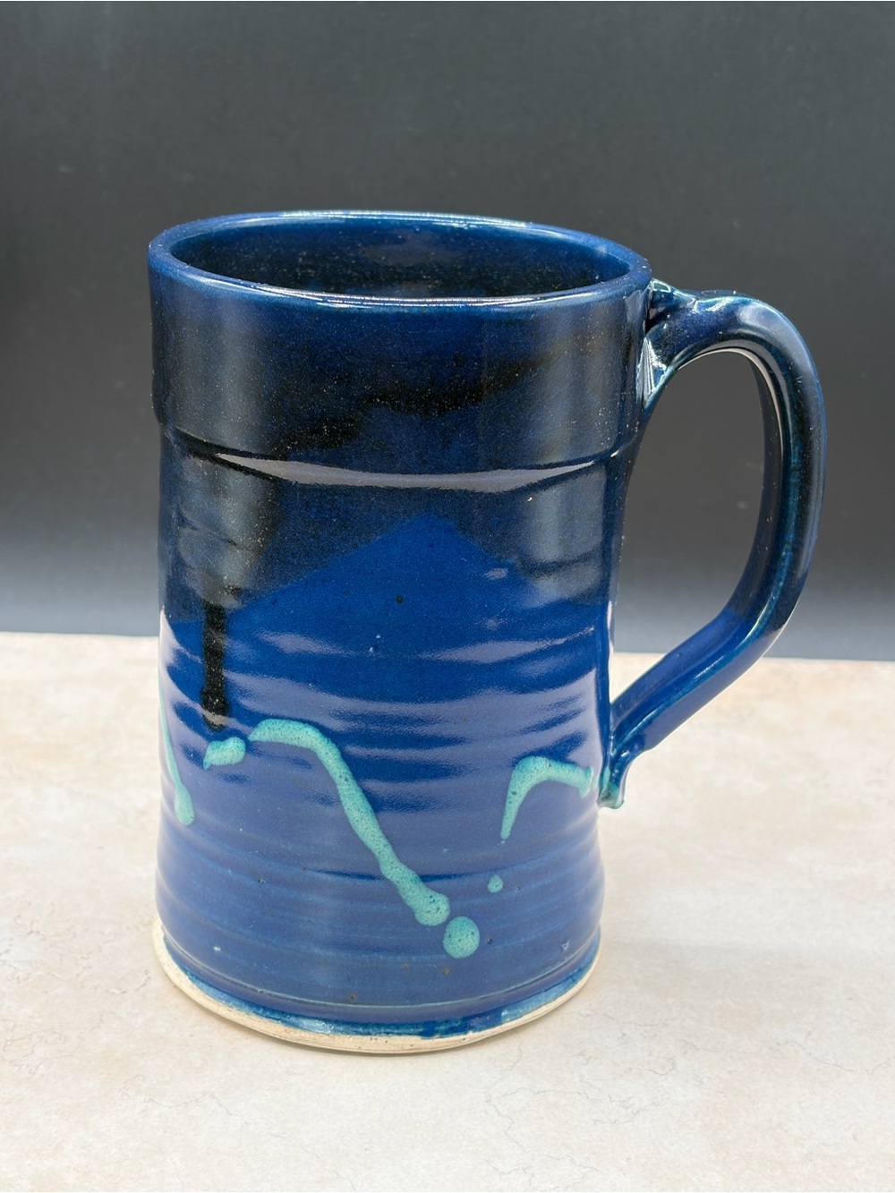 Vintage Mud Dabbers Pottery Tankard / LG Mug Midnight Blue John Dobson 32 fl oz
